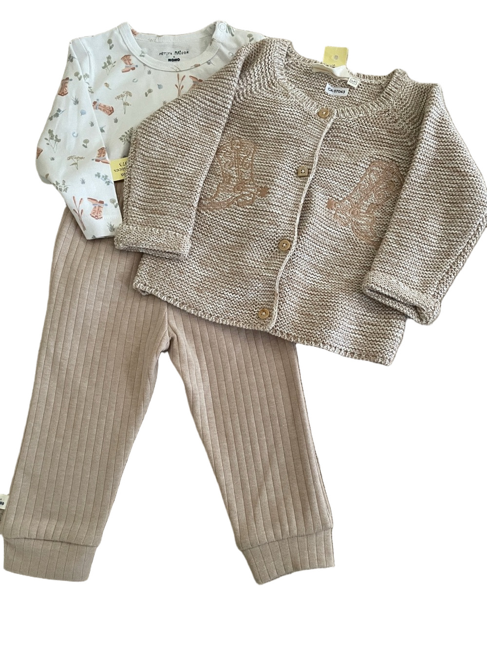 Petite Maison Beige Knit Cardigan 3 Pieces Set 6 Mo. NWT!